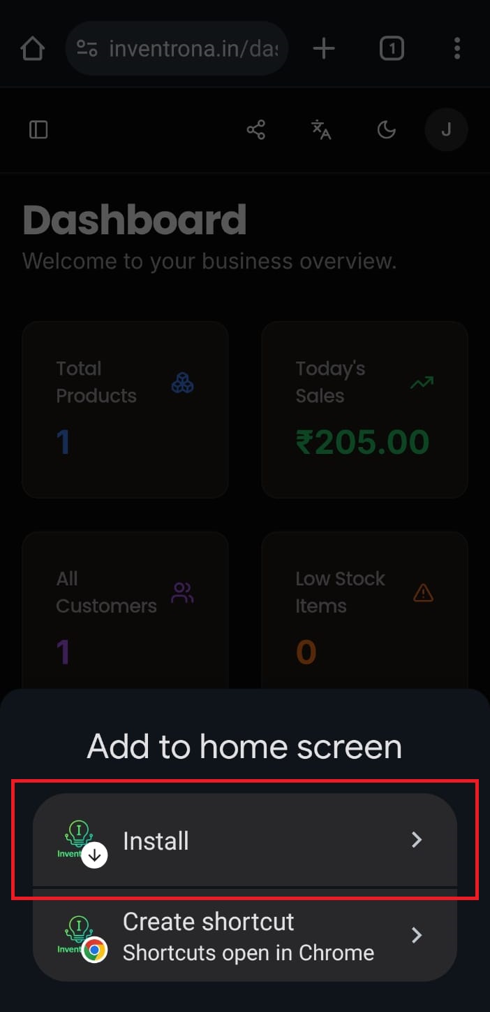 Tap the 'Install' button to add the app to your home screen.